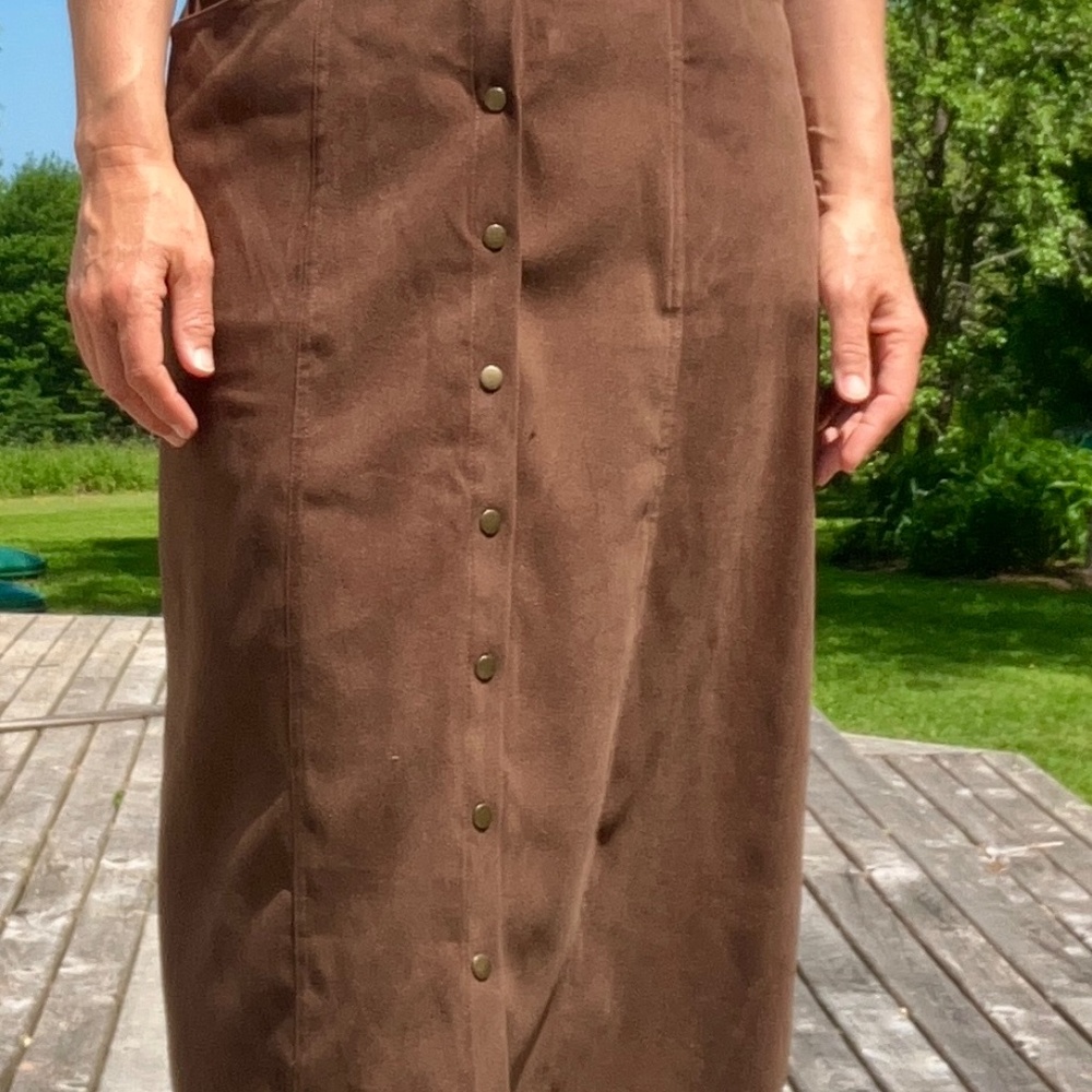 Serengeti Faux Suede Snap Front Maxi Skirt